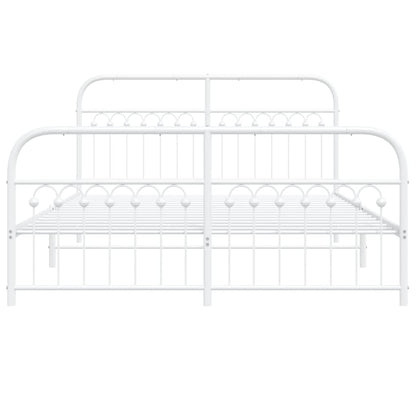 White Metal Bed Frame with Footboard - 150x200cm Sturdy Design