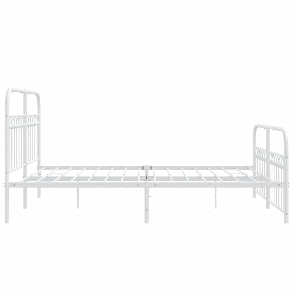 White Metal Bed Frame with Footboard - 150x200cm Sturdy Design