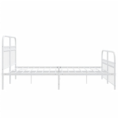 White Metal Bed Frame with Footboard - 150x200cm Sturdy Design