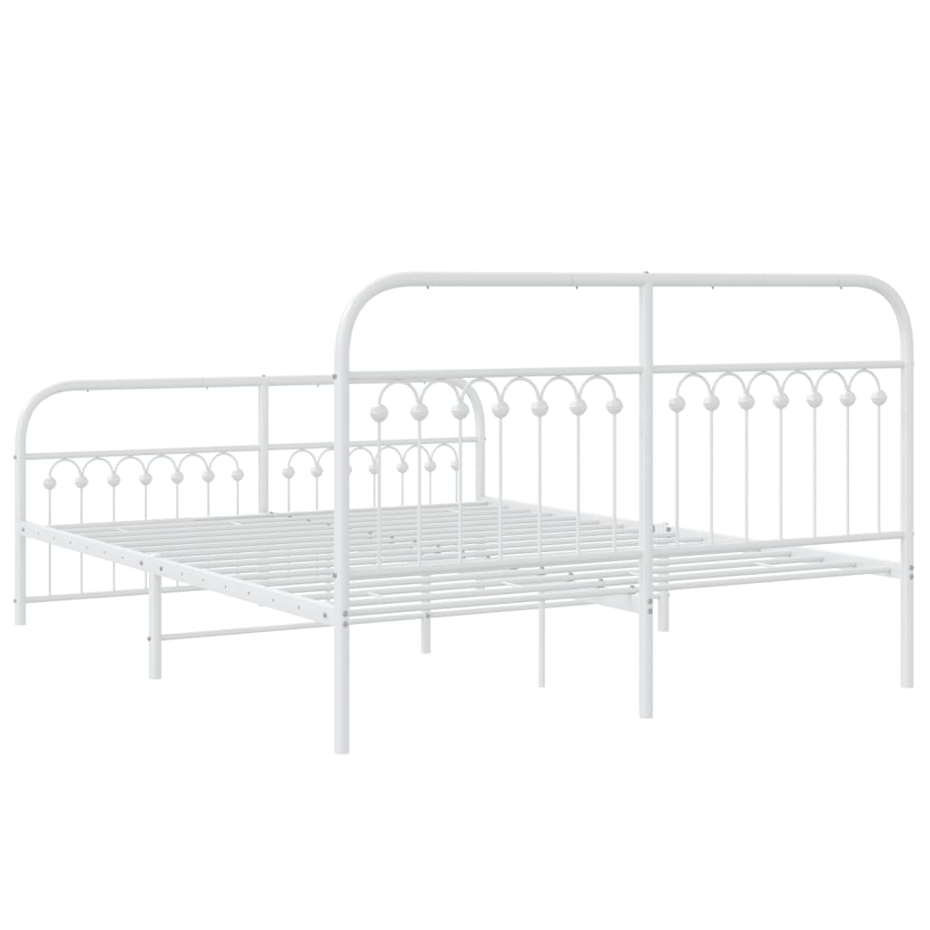White Metal Bed Frame with Footboard - 150x200cm Sturdy Design