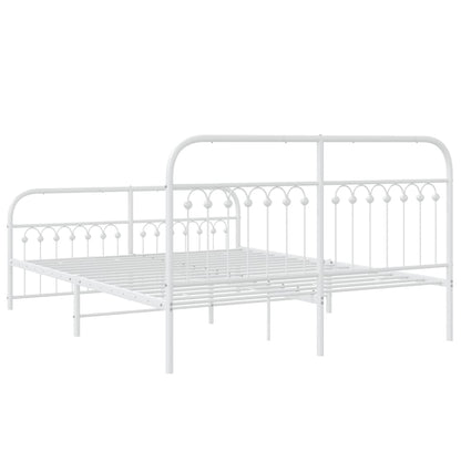 White Metal Bed Frame with Footboard - 150x200cm Sturdy Design