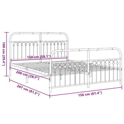 White Metal Bed Frame with Footboard - 150x200cm Sturdy Design