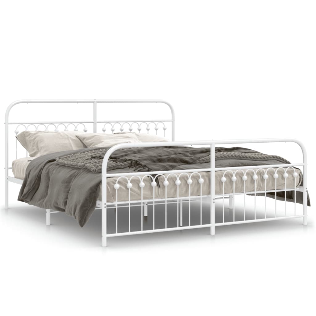 White Metal Bed Frame with Footboard - 183x203cm, No Mattress