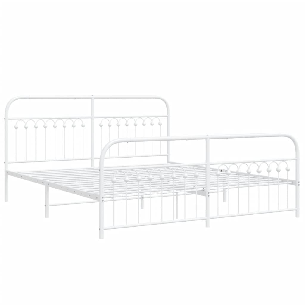 White Metal Bed Frame with Footboard - 183x203cm, No Mattress
