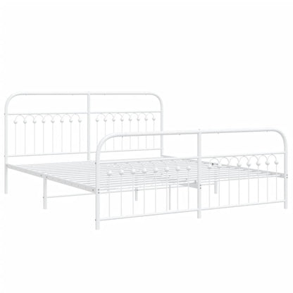 White Metal Bed Frame with Footboard - 183x203cm, No Mattress