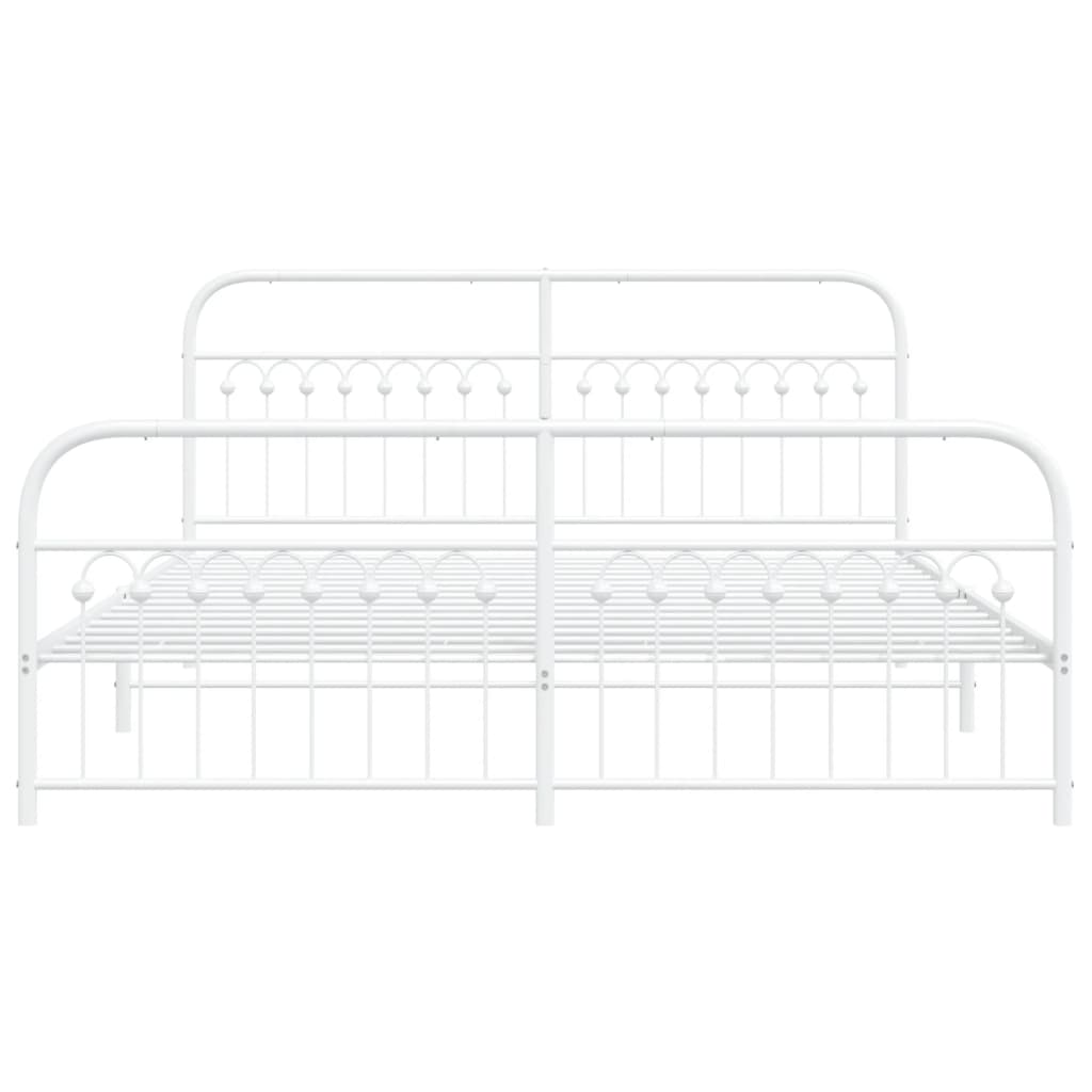 White Metal Bed Frame with Footboard - 183x203cm, No Mattress