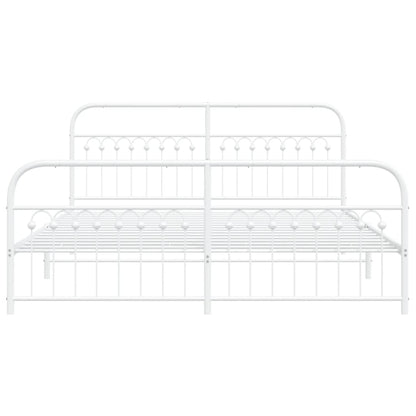White Metal Bed Frame with Footboard - 183x203cm, No Mattress
