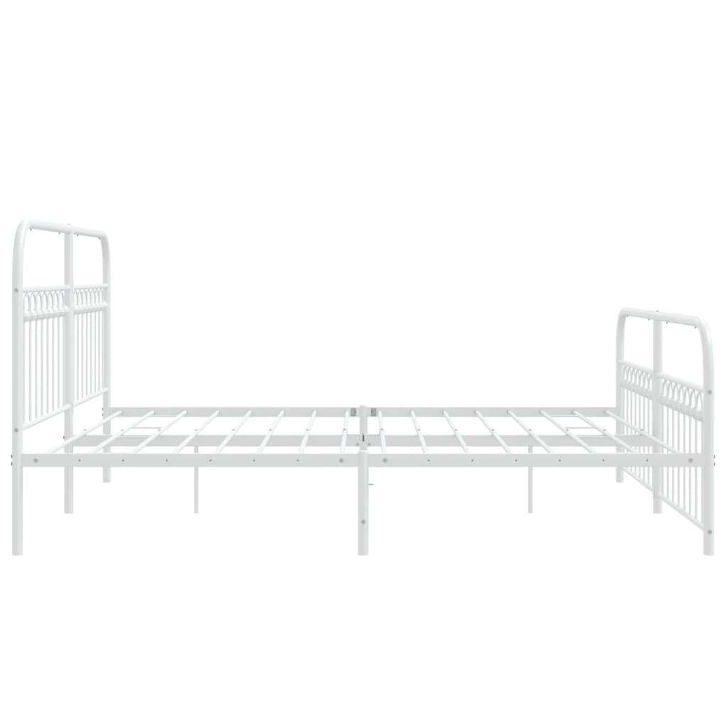 White Metal Bed Frame with Footboard - 183x203cm, No Mattress