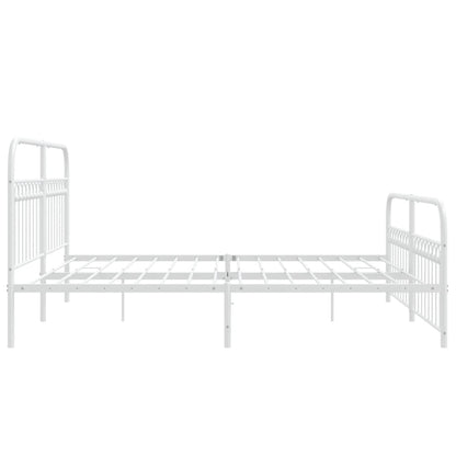 White Metal Bed Frame with Footboard - 183x203cm, No Mattress