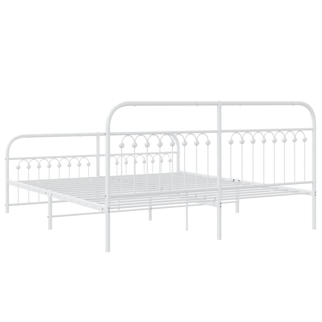 White Metal Bed Frame with Footboard - 183x203cm, No Mattress
