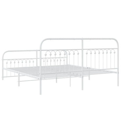 White Metal Bed Frame with Footboard - 183x203cm, No Mattress