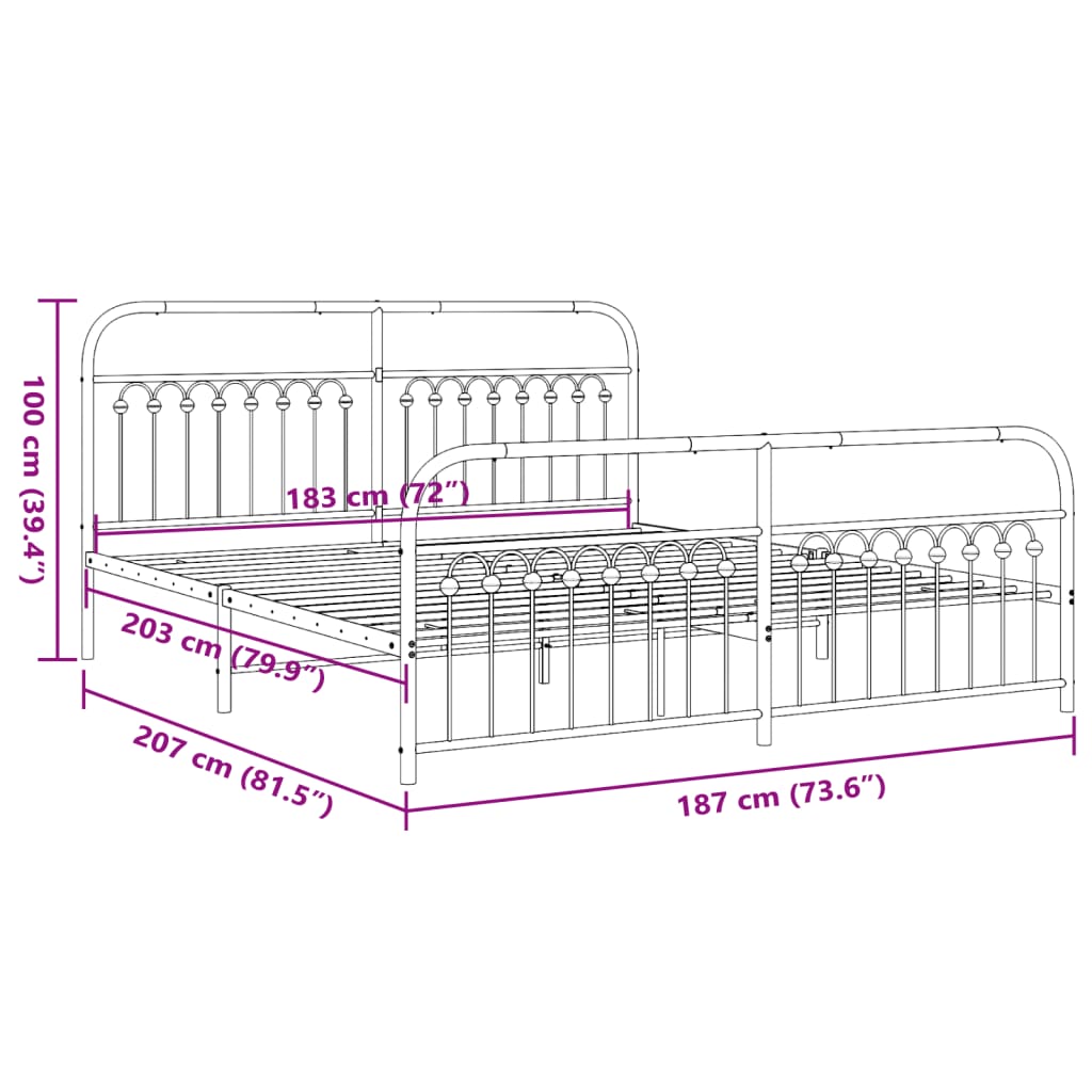 White Metal Bed Frame with Footboard - 183x203cm, No Mattress