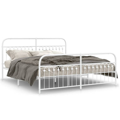 Elegant White Metal Bed Frame w/ Footboard, No Mattress, 183x213cm