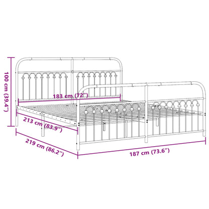 Elegant White Metal Bed Frame w/ Footboard, No Mattress, 183x213cm