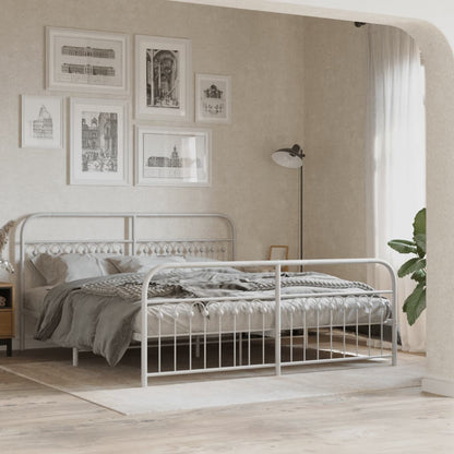 Elegant White Metal Bed Frame w/ Footboard, No Mattress, 183x213cm