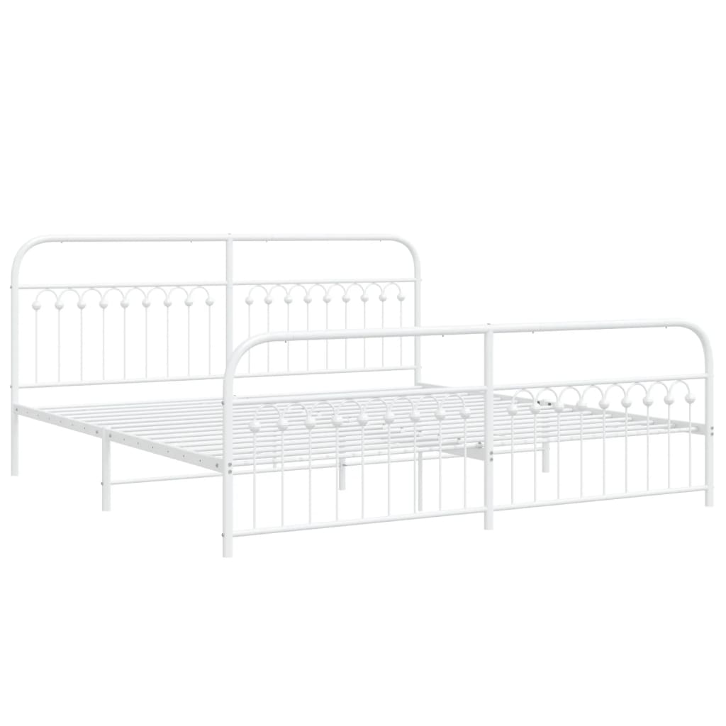 Sleek White Metal Bed Frame with Footboard - 193x203cm Sturdy Design