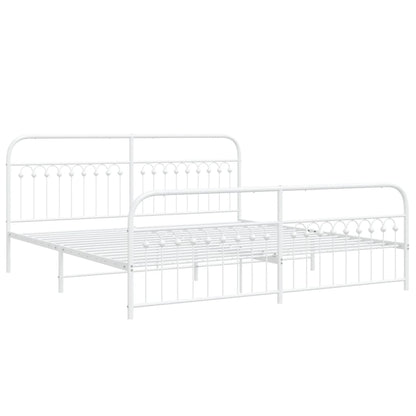 Sleek White Metal Bed Frame with Footboard - 193x203cm Sturdy Design