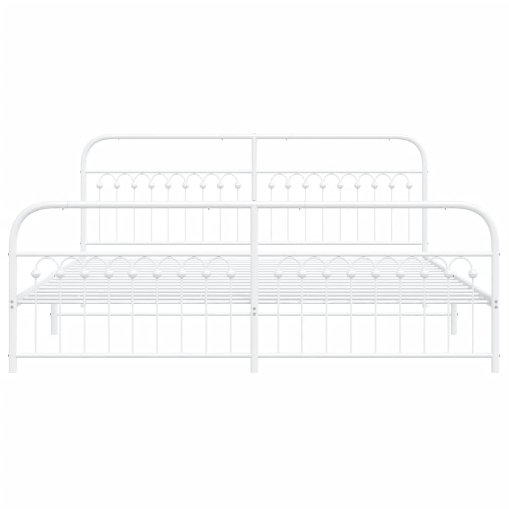 Sleek White Metal Bed Frame with Footboard - 193x203cm Sturdy Design