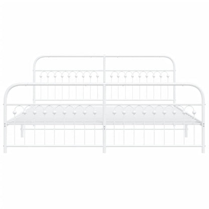 Sleek White Metal Bed Frame with Footboard - 193x203cm Sturdy Design