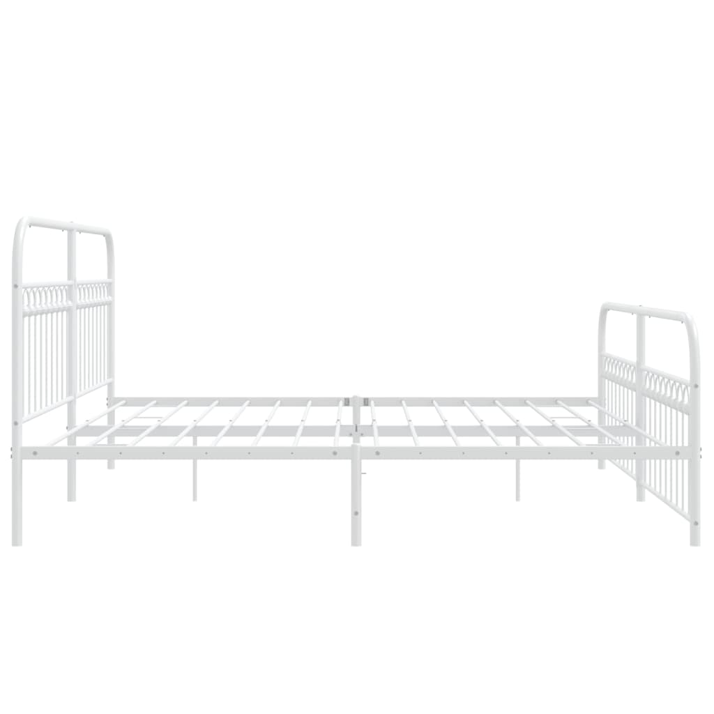Sleek White Metal Bed Frame with Footboard - 193x203cm Sturdy Design