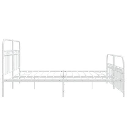 Sleek White Metal Bed Frame with Footboard - 193x203cm Sturdy Design