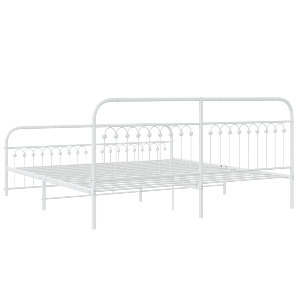 Sleek White Metal Bed Frame with Footboard - 193x203cm Sturdy Design