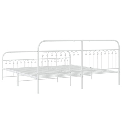 Sleek White Metal Bed Frame with Footboard - 193x203cm Sturdy Design
