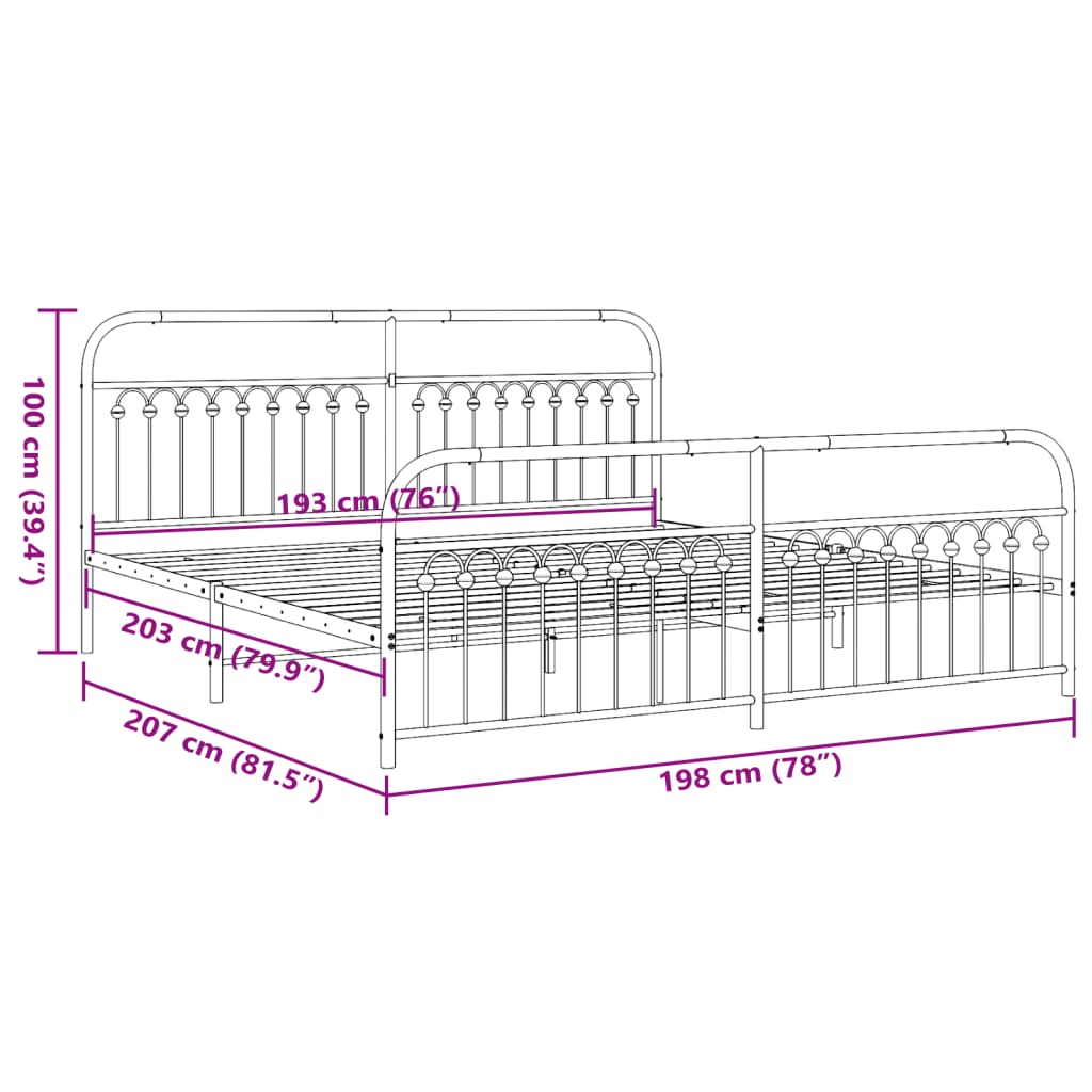 Sleek White Metal Bed Frame with Footboard - 193x203cm Sturdy Design