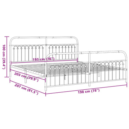 Sleek White Metal Bed Frame with Footboard - 193x203cm Sturdy Design