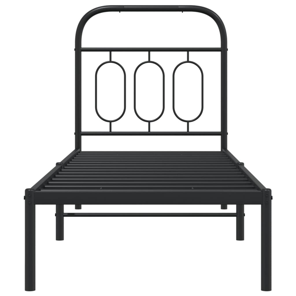 Sleek Black Metal Bed Frame with Headboard 75x190cm, No Mattress