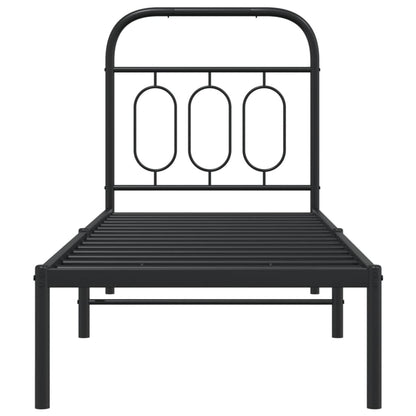 Sleek Black Metal Bed Frame with Headboard 75x190cm, No Mattress