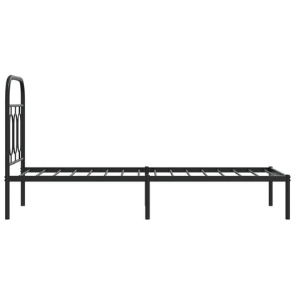 Sleek Black Metal Bed Frame with Headboard 75x190cm, No Mattress