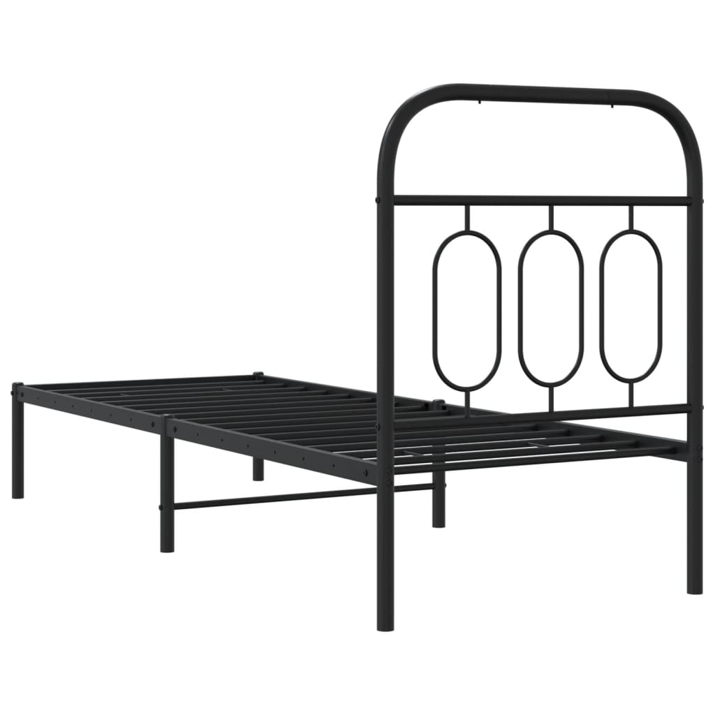 Sleek Black Metal Bed Frame with Headboard 75x190cm, No Mattress