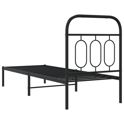Sleek Black Metal Bed Frame with Headboard 75x190cm, No Mattress