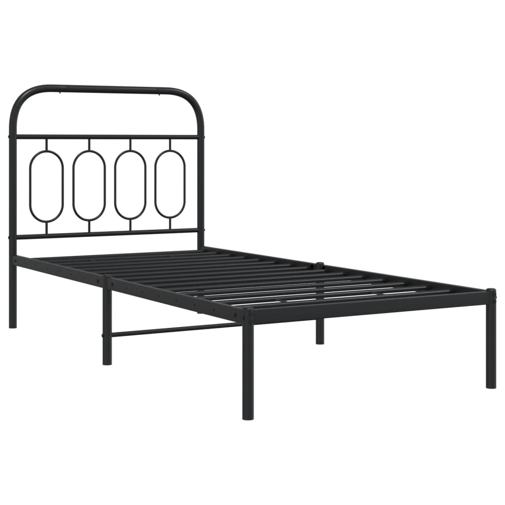 Black Metal Bed Frame with Headboard, 90x190cm - No Mattress Included