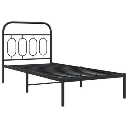 Black Metal Bed Frame with Headboard, 90x190cm - No Mattress Included