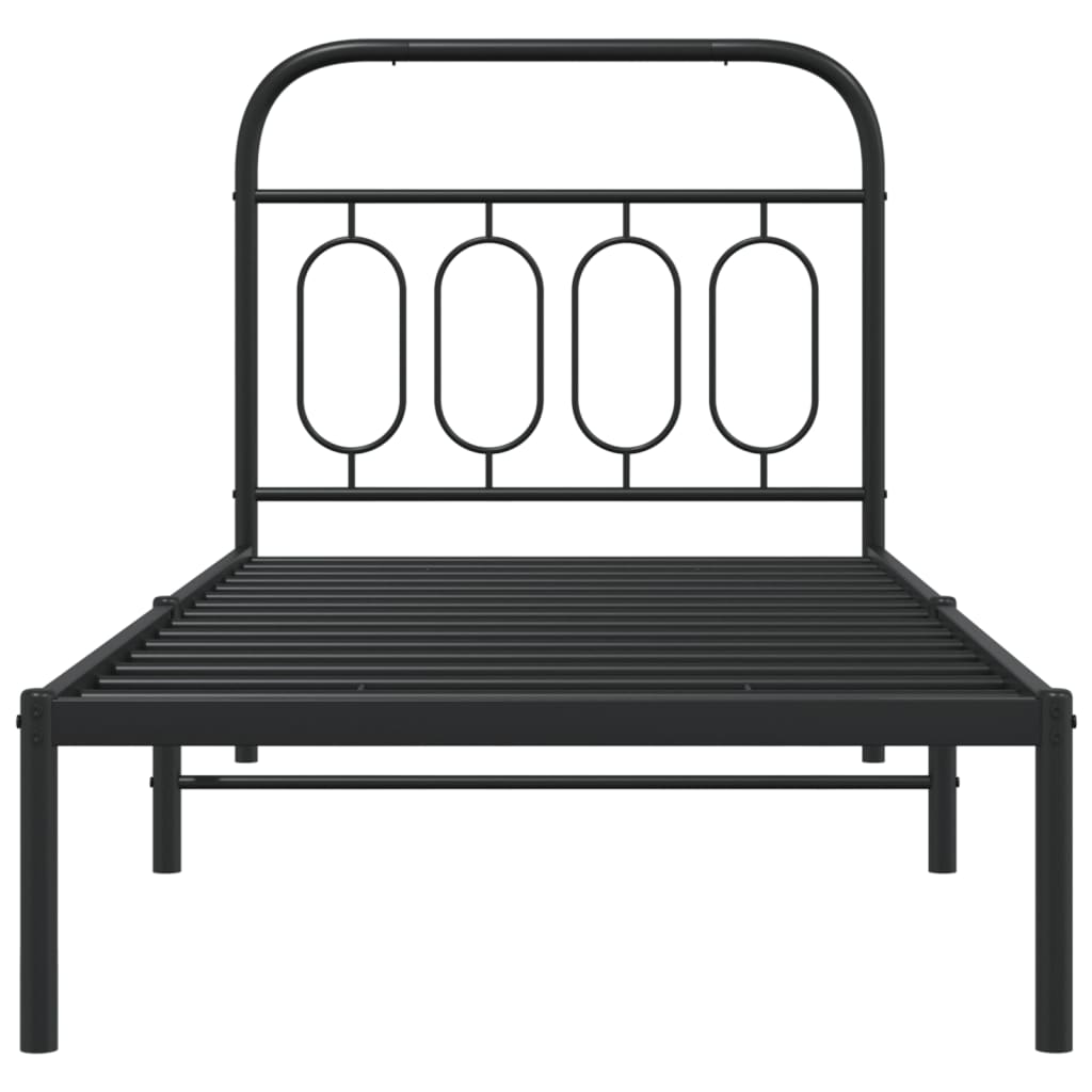 Black Metal Bed Frame with Headboard, 90x190cm - No Mattress Included
