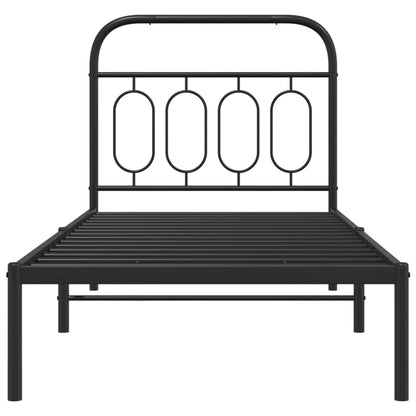 Black Metal Bed Frame with Headboard, 90x190cm - No Mattress Included