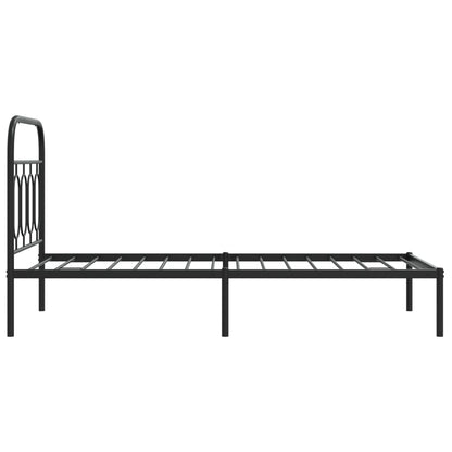 Black Metal Bed Frame with Headboard, 90x190cm - No Mattress Included