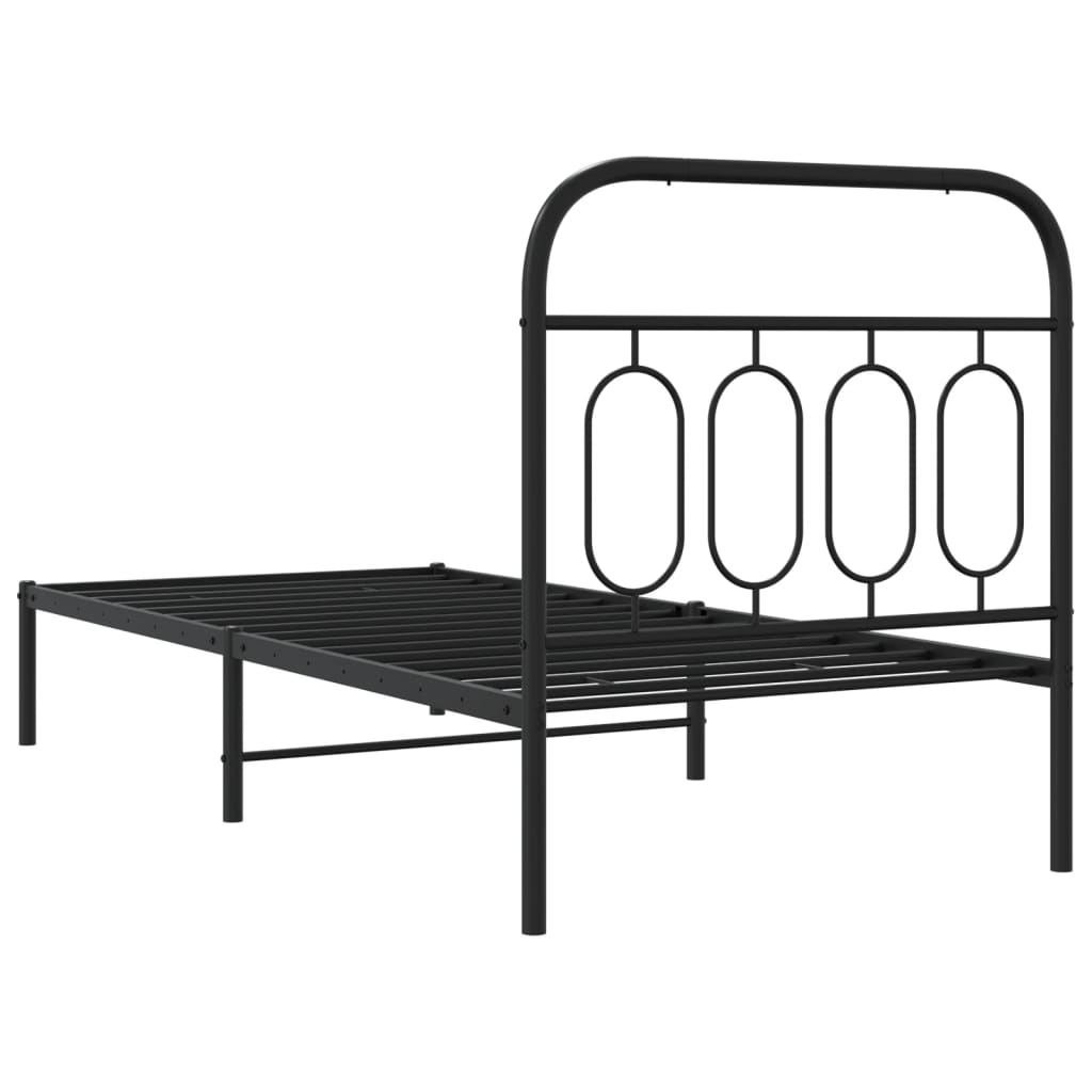 Black Metal Bed Frame with Headboard, 90x190cm - No Mattress Included
