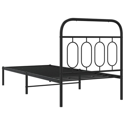 Black Metal Bed Frame with Headboard, 90x190cm - No Mattress Included
