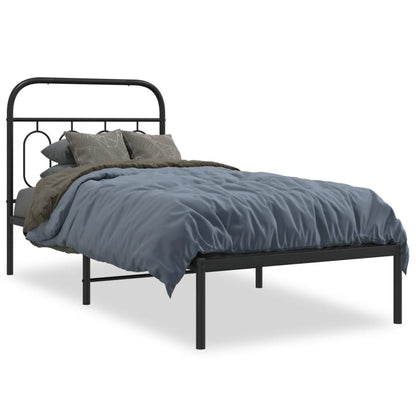 Black Metal Bed Frame with Headboard - 90x200cm Sturdy Design
