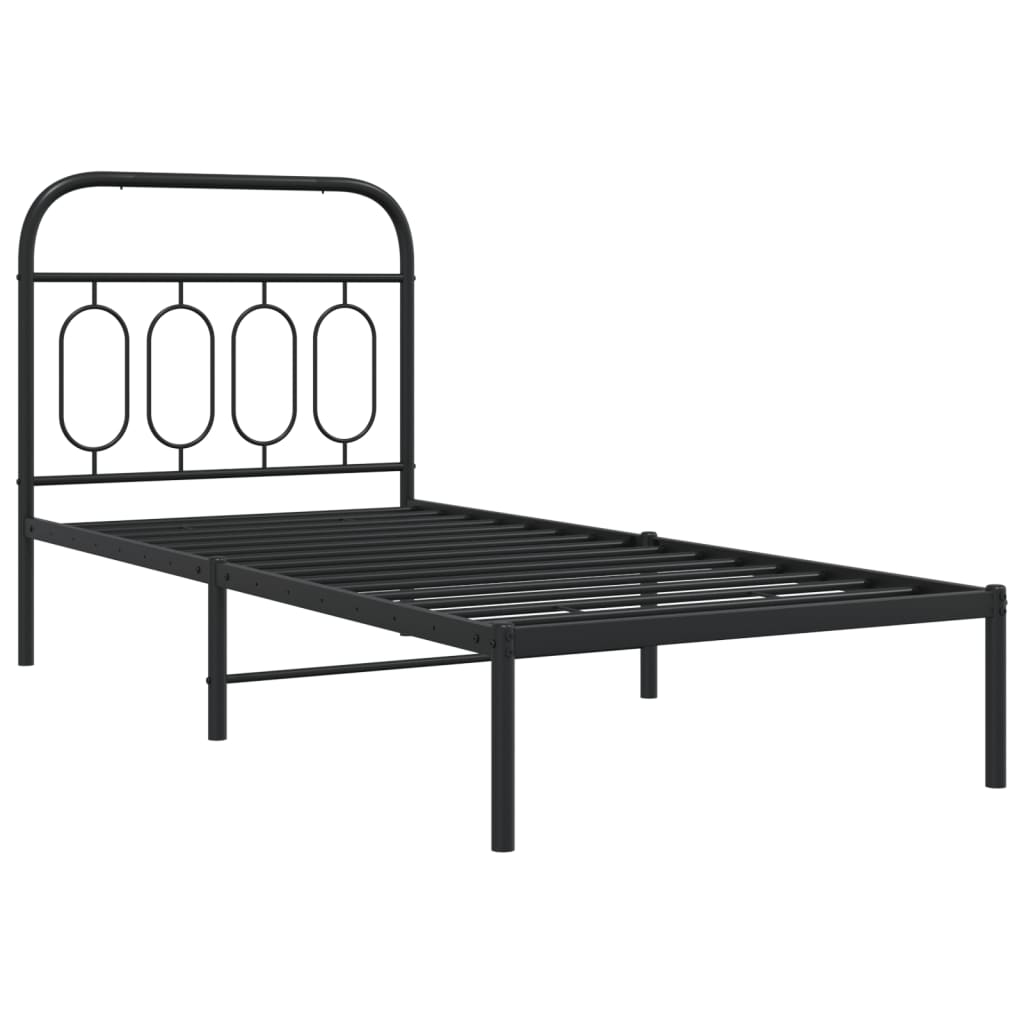 Black Metal Bed Frame with Headboard - 90x200cm Sturdy Design