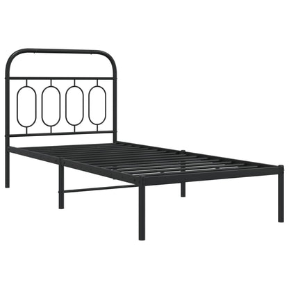 Black Metal Bed Frame with Headboard - 90x200cm Sturdy Design