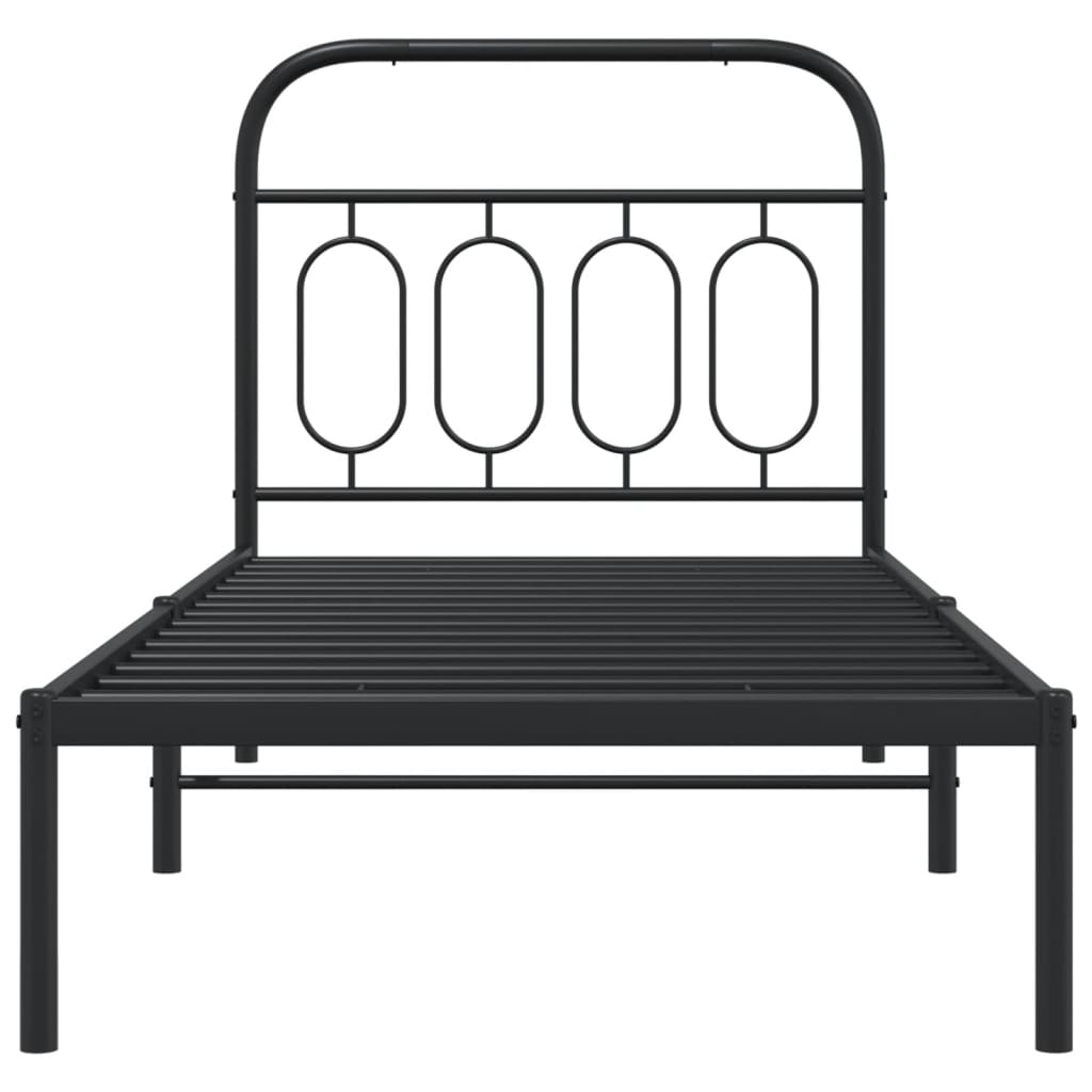 Black Metal Bed Frame with Headboard - 90x200cm Sturdy Design