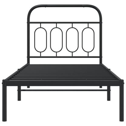Black Metal Bed Frame with Headboard - 90x200cm Sturdy Design