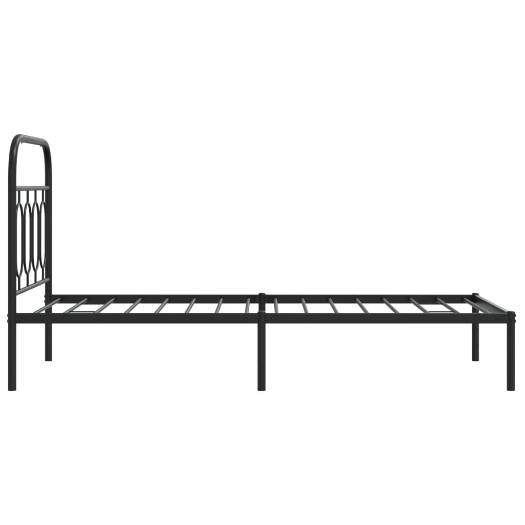 Black Metal Bed Frame with Headboard - 90x200cm Sturdy Design