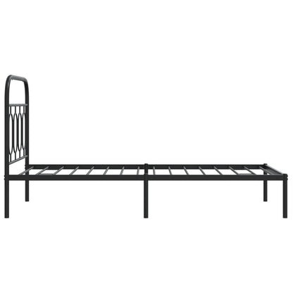 Black Metal Bed Frame with Headboard - 90x200cm Sturdy Design