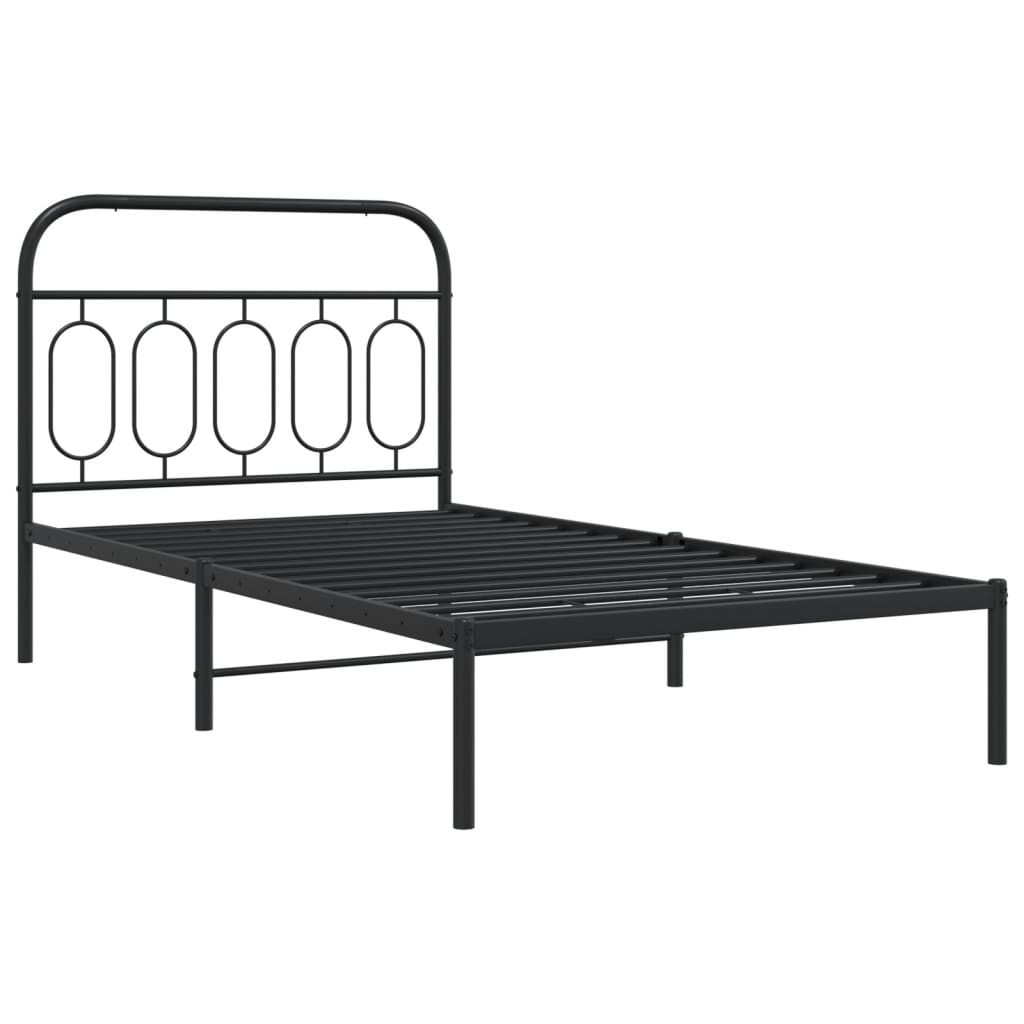 Black Metal Bed Frame with Headboard - 100x190cm, No Mattress