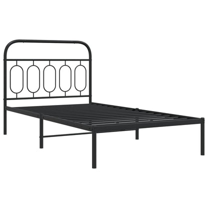Black Metal Bed Frame with Headboard - 100x190cm, No Mattress